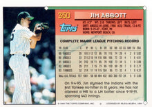 Load image into Gallery viewer, 1994 Topps Jim Abbott # 350 New York Yankees
