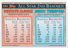 Load image into Gallery viewer, 1994 Topps Robby Thompson / Roberto Alomar AS # 385 San Francisco Giants / Toronto Blue Jays
