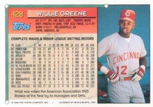 Load image into Gallery viewer, 1994 Topps Willie Greene # 428 Cincinnati Reds
