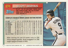 将图片加载到图库查看器，1994 Topps Scott Servais # 674 Houston Astros
