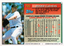 Load image into Gallery viewer, 1994 Topps Roger Clemens # 720 Boston Red Sox
