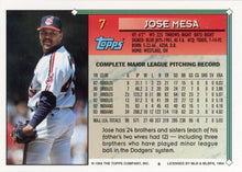 将图片加载到图库查看器，1994 Topps Jose Mesa # 7 Cleveland Indians
