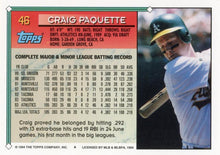 将图片加载到图库查看器，1994 Topps Craig Paquette # 46 Oakland Athletics
