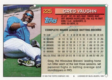 将图片加载到图库查看器，1994 Topps Greg Vaughn # 225 Milwaukee Brewers
