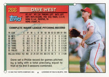 将图片加载到图库查看器，1994 Topps Dave West # 266 Philadelphia Phillies
