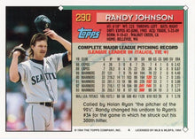 将图片加载到图库查看器，1994 Topps Randy Johnson # 290 Seattle Mariners
