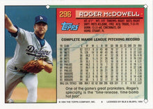 将图片加载到图库查看器，1994 Topps Roger McDowell # 296 Los Angeles Dodgers
