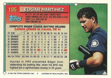 将图片加载到图库查看器，1994 Topps Edgar Martinez # 195 Seattle Mariners
