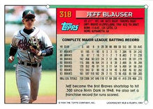 将图片加载到图库查看器，1994 Topps Jeff Blauser # 318 Atlanta Braves
