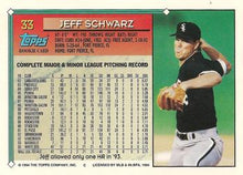 Load image into Gallery viewer, 1994 Topps Jeff Schwarz RC # 33 Chicago White Sox

