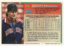 Load image into Gallery viewer, 1994 Topps Scott Erickson # 365 Minnesota Twins
