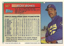 将图片加载到图库查看器，1994 Topps Ricky Bones # 367 Milwaukee Brewers
