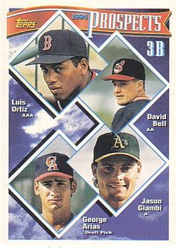 1994 Topps 3B Prospects (Luis Ortiz / David Bell / Jason Giambi / George Arias) PROS, RC # 369 Boston Red Sox / Cleveland Indians / Oakland Athletics / California Angels