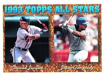 1994 Topps David Justice / Juan Gonzalez AS # 389 Atlanta Braves / Texas Rangers
