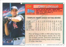 Load image into Gallery viewer, 1994 Topps Torey Lovullo RC # 634 California Angels
