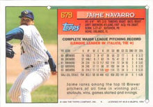 Load image into Gallery viewer, 1994 Topps Jaime Navarro # 679 Milwaukee Brewers
