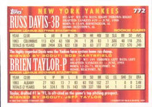 Load image into Gallery viewer, 1994 Topps Russ Davis / Brien Taylor CA, RC # 772 New York Yankees
