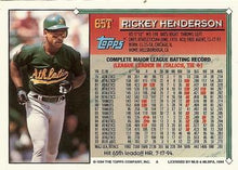 Load image into Gallery viewer, 1994 Topps Traded Rickey Henderson  65T Oakland Athletics
