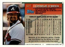 Load image into Gallery viewer, 1994 Topps Traded Charlie O&#39;Brien  92T Atlanta Braves
