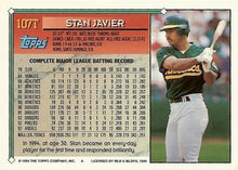 Load image into Gallery viewer, 1994 Topps Traded Stan Javier  107T Oakland Athletics
