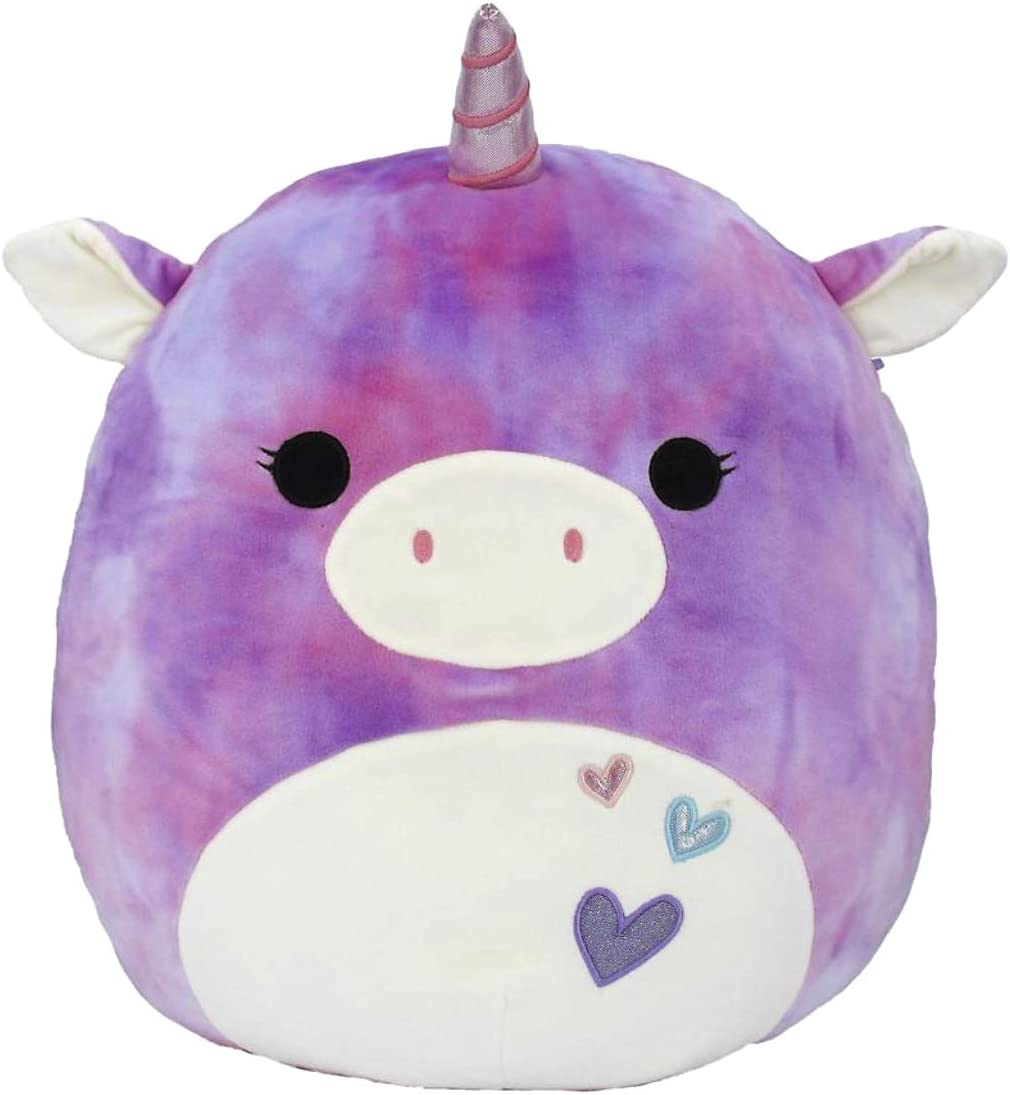 دمية محشوة من Squishmallows Edden the Tie-Dye Unicorn مقاس 16 بوصة من مجموعة Valentine Squad لعام 2023