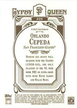 Load image into Gallery viewer, 2012 Topps Gypsy Queen Orlando Cepeda  # 235 San Francisco Giants
