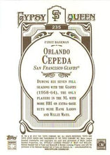 将图片加载到图库查看器，2012 Topps Gypsy Queen Orlando Cepeda  # 235 San Francisco Giants
