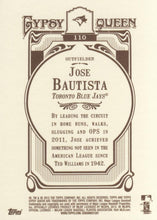 Load image into Gallery viewer, 2012 Topps Gypsy Queen Jose Bautista  # 110a Toronto Blue Jays
