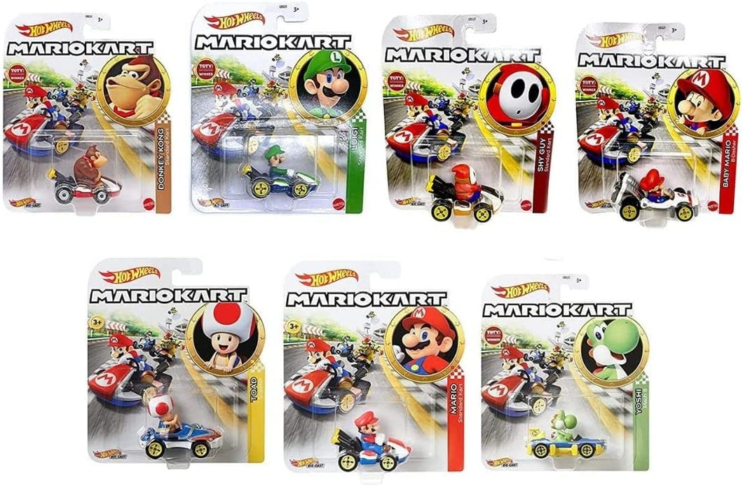 Hot Wheels Mario Kart Character Cars Diecast Complete Set of 7 Vehicles