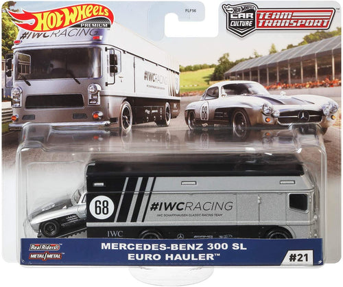 Hot Wheels Car Culture Team Transport Mercedes-Benz 300 SL & Euro Hauler - walk-of-famesports