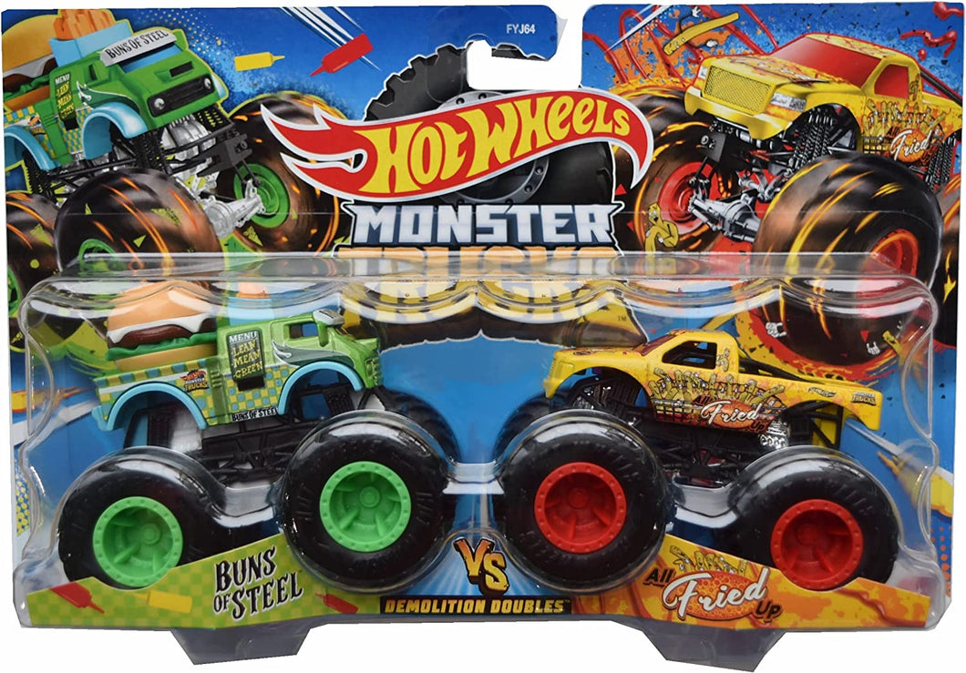 Hot Wheels Monster Trucks Demolition Doubles Buns Of Steel vs All Fried Up 1:64 Scale