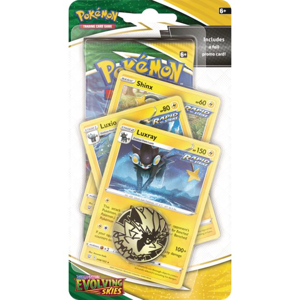 Pokémon TCG Sword & Shield Evolving Skies Shinx, Luxio, Luxray (Booster Pack, Promo Card & Coin)