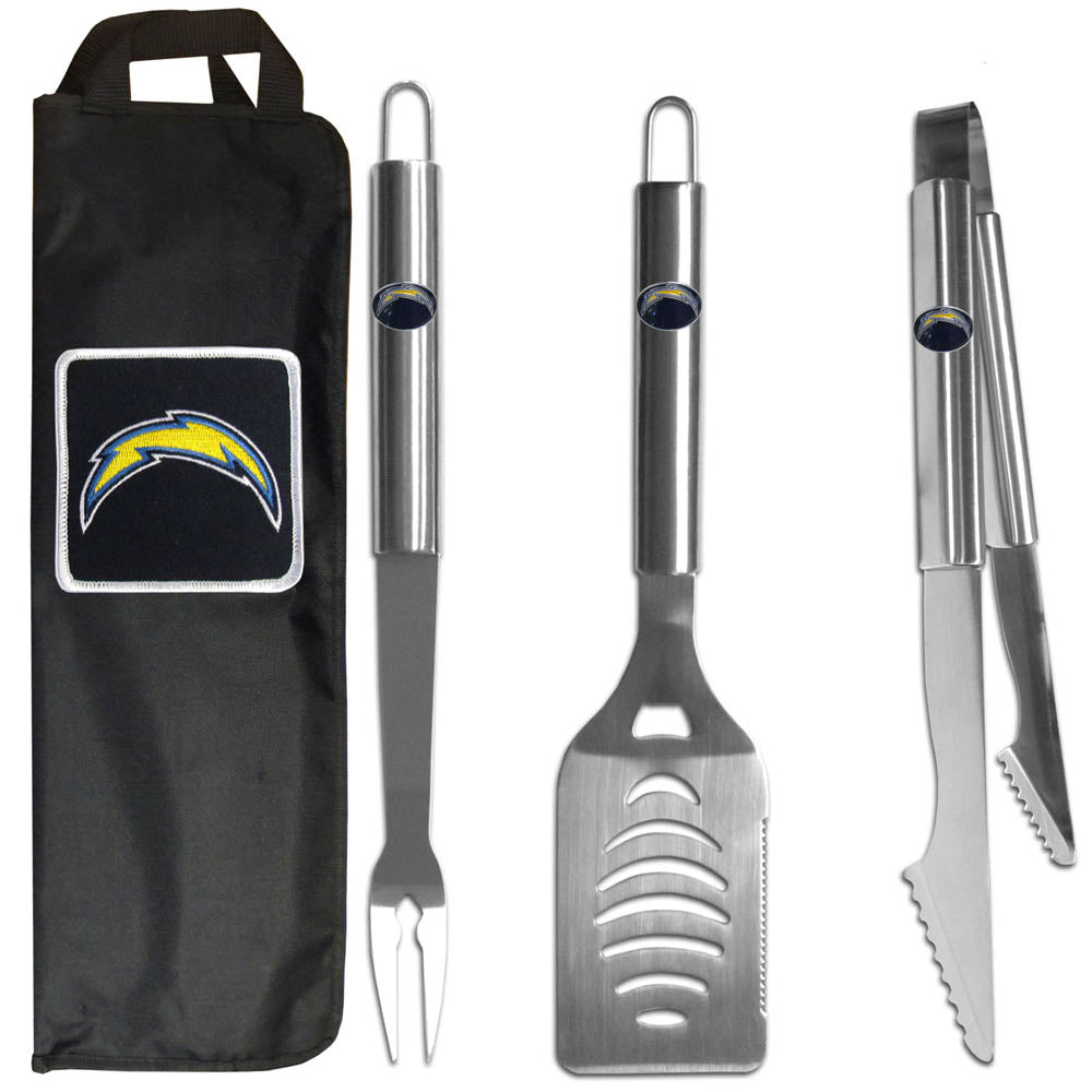 Los Angeles Chargers 3 Piece Steel BBQ Set with Bag