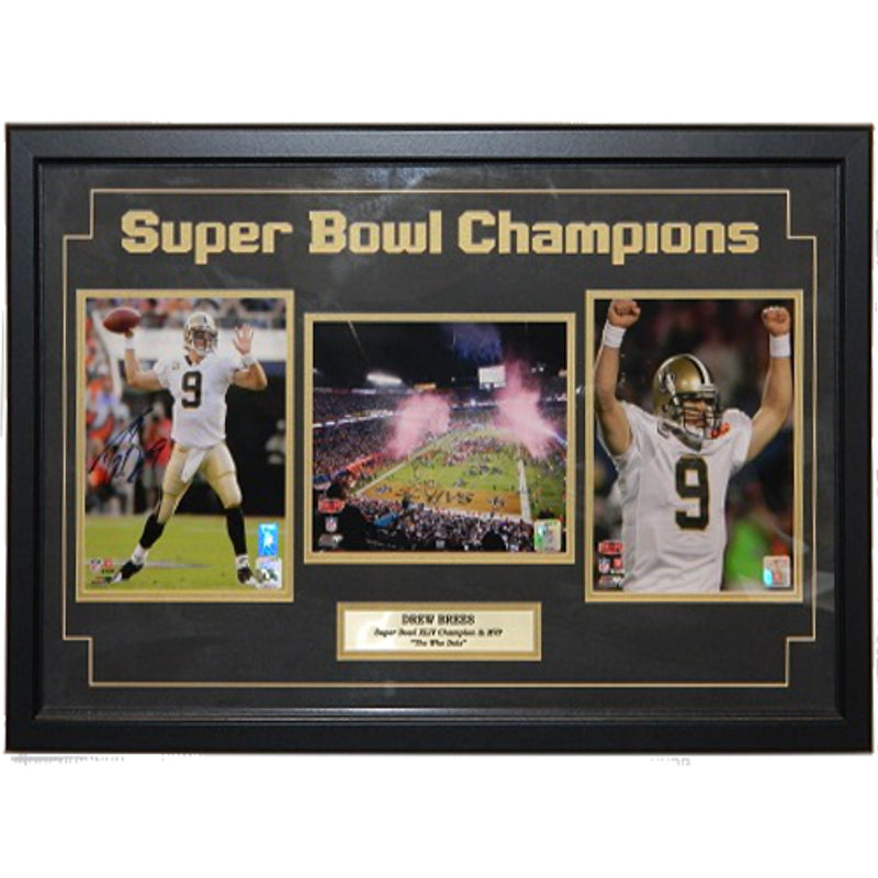 Drew Brees Framed Triple Piece with Signed Autographed 8x10