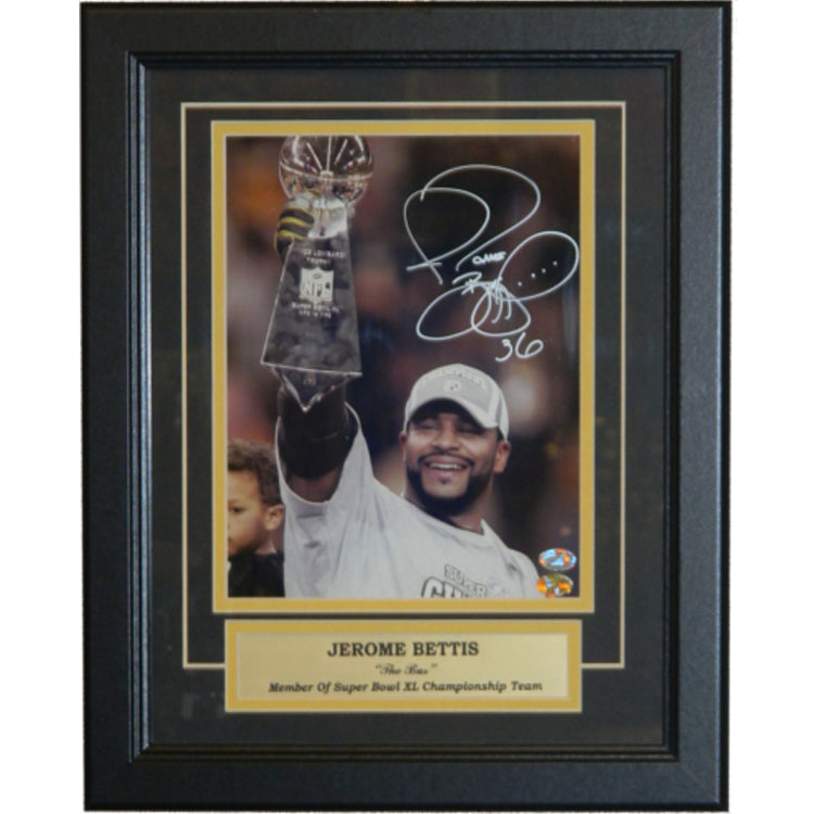 Jerome Bettis Trophy Signed Autographed 8x10 Framed Holding Super Bowl