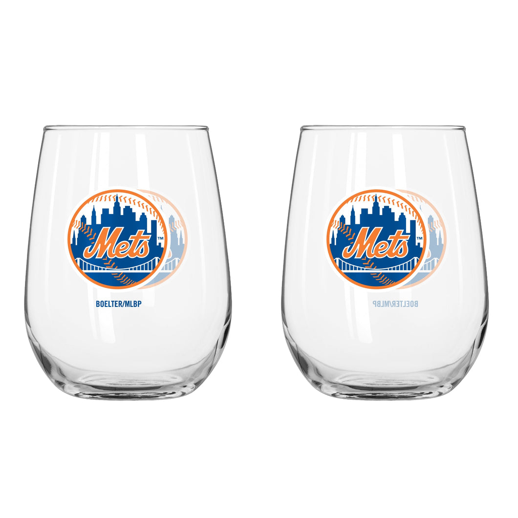 New York Mets Curved Wine Glass 16 Oz. 2 Pack