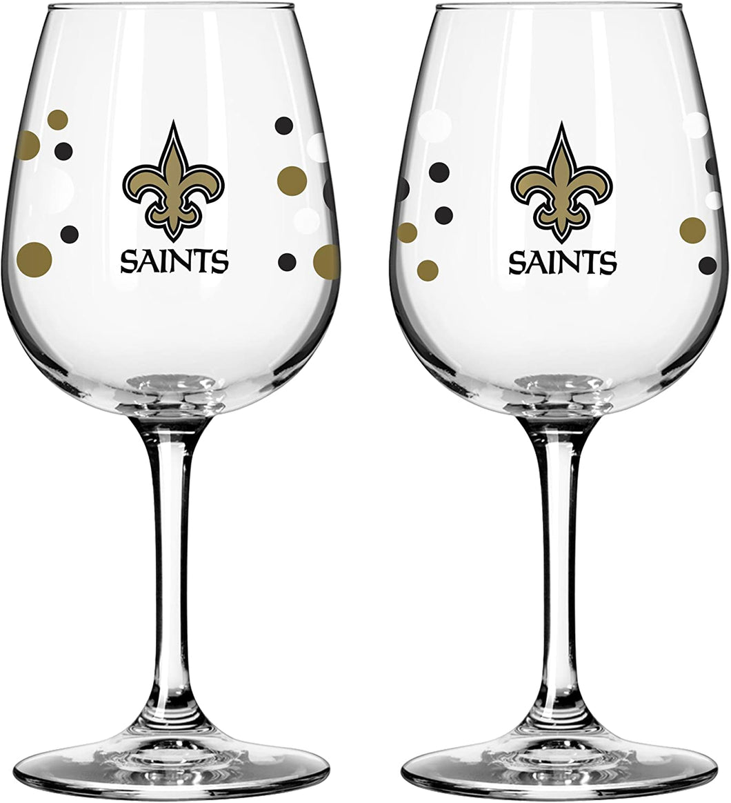 New Orleans Saints Pokadot Wine Glass 12 Oz.
