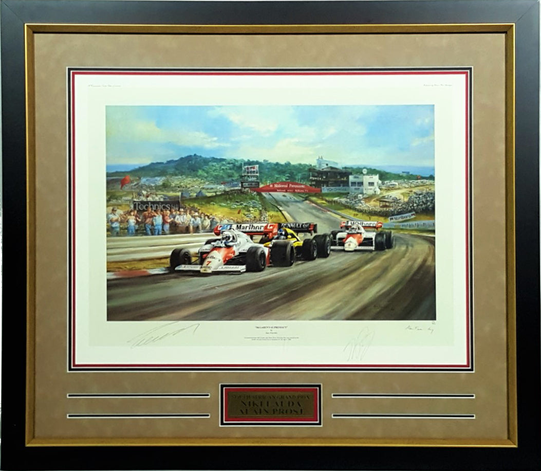 Niki Lauda & Alain Prost Dual Signed Autographed 20x30 Lithograph Framed