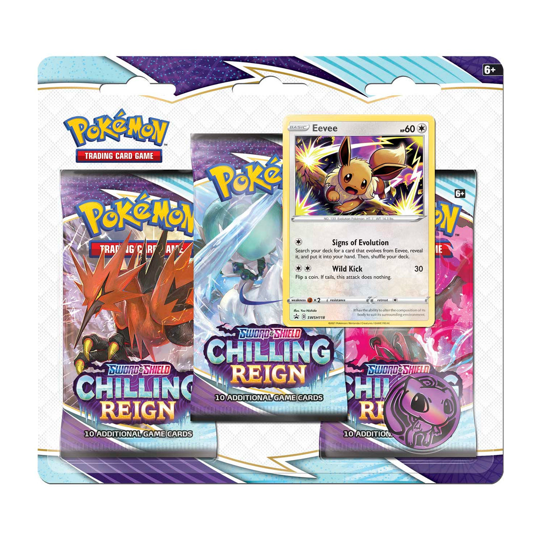 Pokémon TCG Sword & Shield-Chilling Reign 3 Booster Packs, Eevee Promo Card & Coin