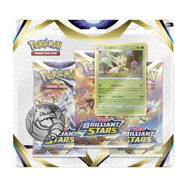 Pokémon TCG Sword & Shield Brilliant Stars Leafeon 3 Booster Pack, Promo Card & Coin