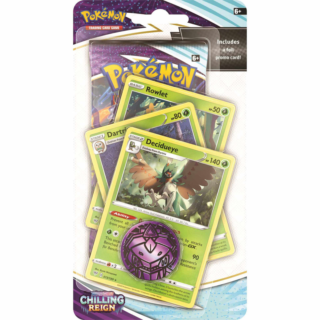 Pokémon TCG Sword & Shield Chilling Reign Rowlet, Dartri, Decidueye (Booster Pack, Promo Card & Coin)