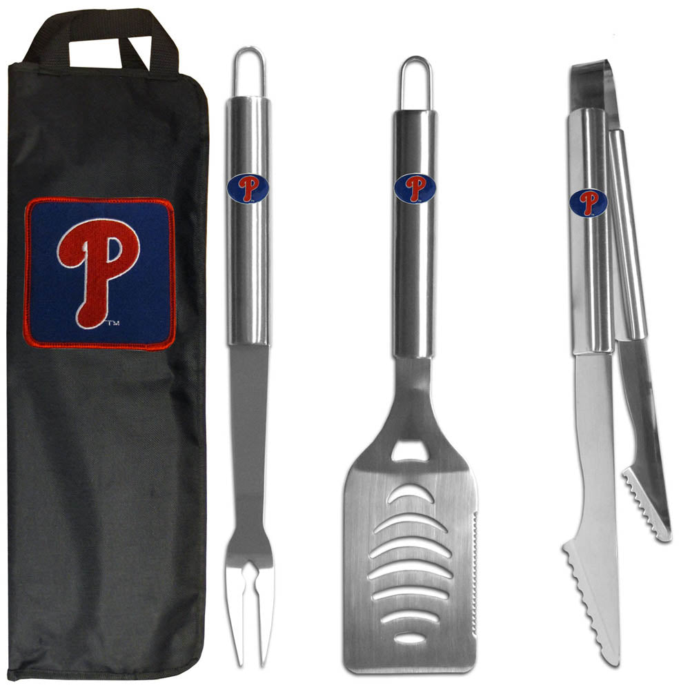 Philadelphia Phillies 3 Piece Steel BBQ Set with Bag