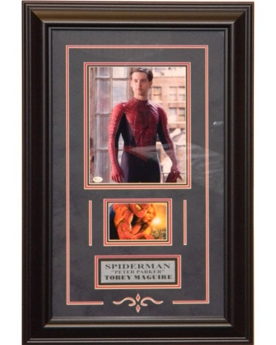 Tobey Maguire in Spiderman Autographed 8x10 Framed in Spiderman - walk-of-famesports