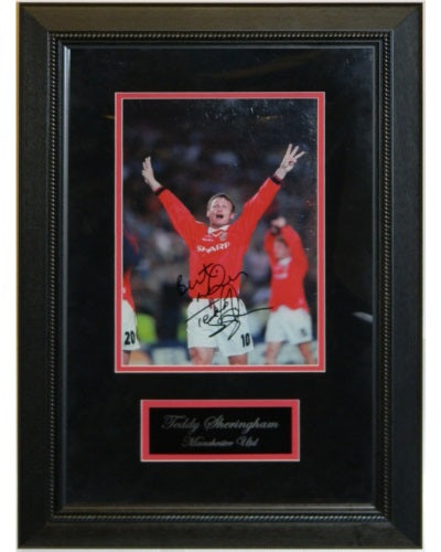 Teddy Sheringham Holding Championship Cup Signed Autographed 8x10 Framed