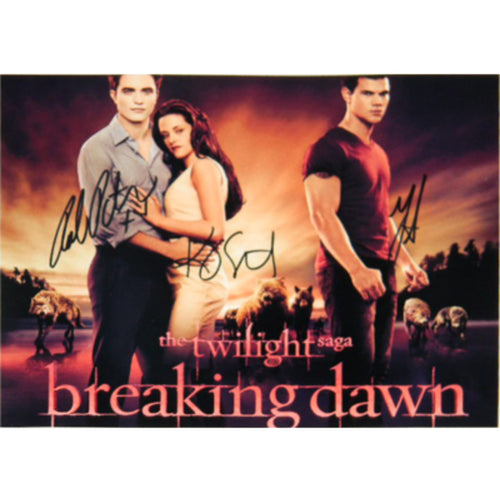 Twilight Saga Signed Robert Pattison, Kristen Stewart and Taylor Lautner Signed Autographed 8x10 - walk-of-famesports