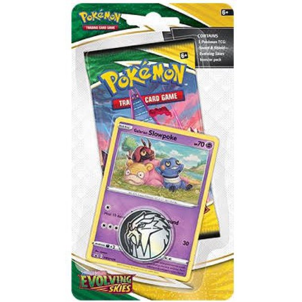 Pokémon TCG Sword & Shield Evolving Skies Galarian Slowpoke Blister Pack (Booster Pack, Promo Card & Coin)