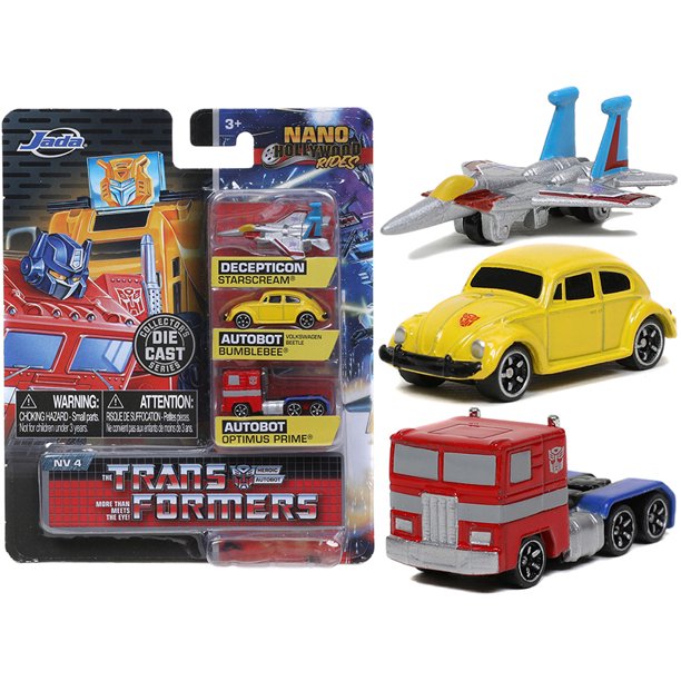 Jada Toys Hollywood Rides Nano Rides: G1 Transformers Collector's Die-cast Series Car Vehicle Playset, 3 Pieces