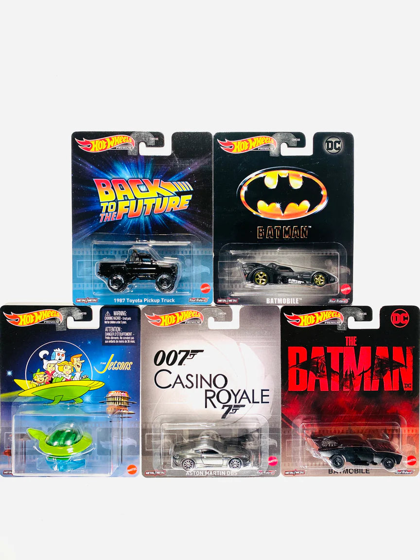 Hot Wheels Retro Entertainment - Back To The Future Toyota Truck, Batmobile, Jetsons, Casino Royale - Set of 5 Cars & Assorted