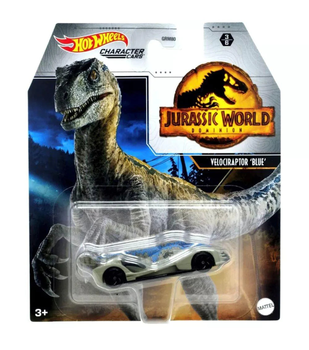 Hot Wheels Jurassic World Character Cars Velociraptor Blue 3/6