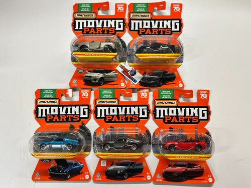 2023 Matchbox Moving Parts 70th Years Anniversary Mustang, Tesla - Complete 5 Cars Set Case A - walk-of-famesports